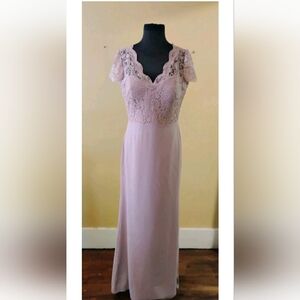 Dessy Collection Elegant Lace Midi Dress in Light Pink